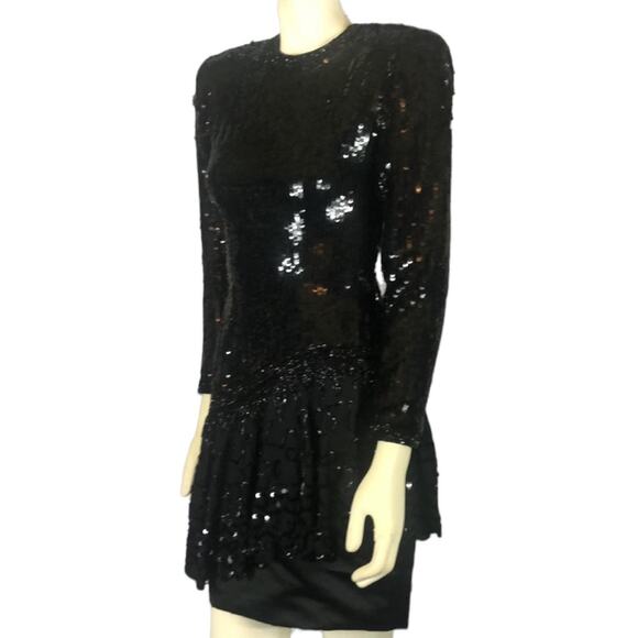 Vintage Sexy black Sequence and beaded long sleeved dress size 6 - Picture 1 of 12